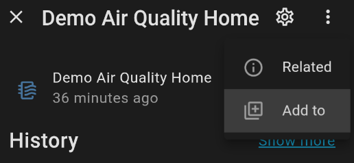 Home Assistant more-info dialog Add to