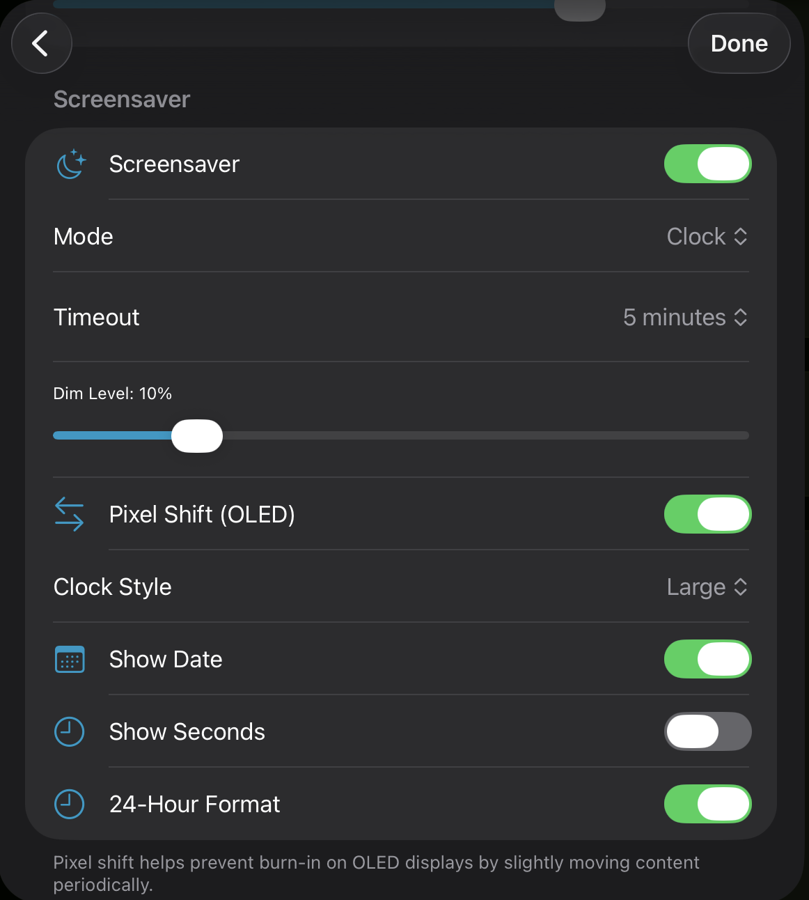 Kiosk Mode settings — Screensaver and Clock Display