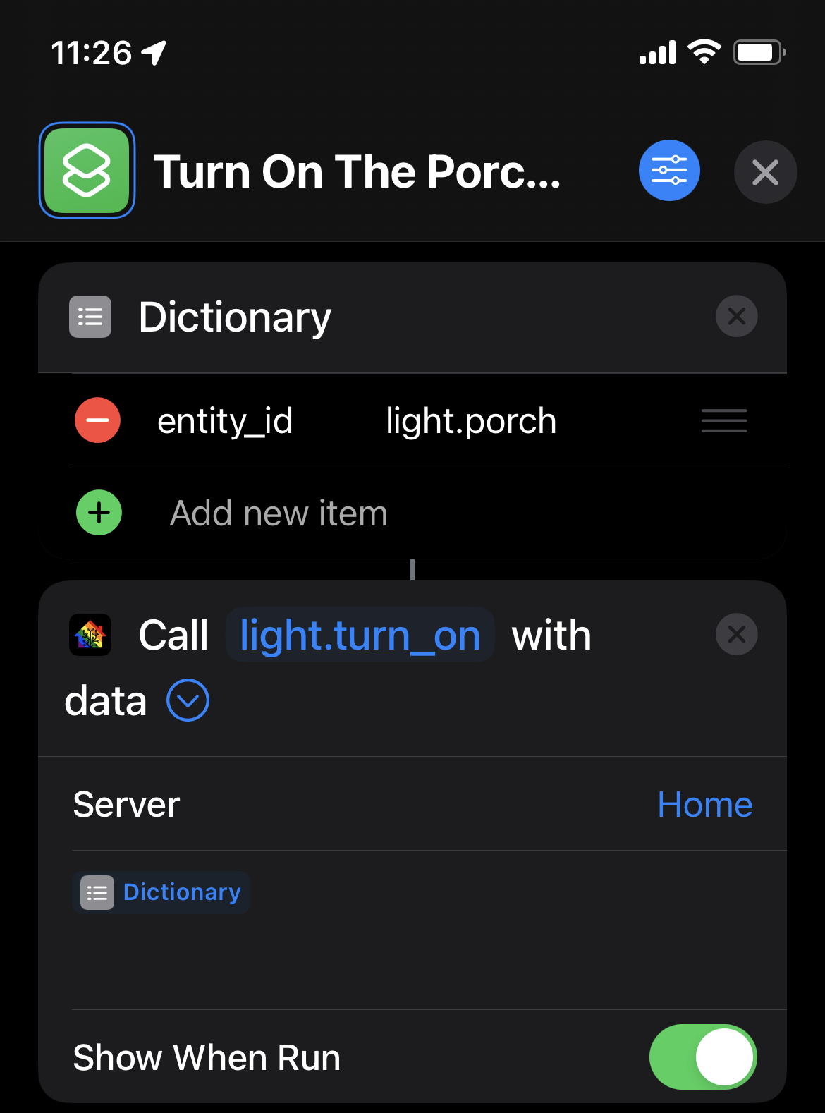 Example of a completed Siri Shortcut as described above